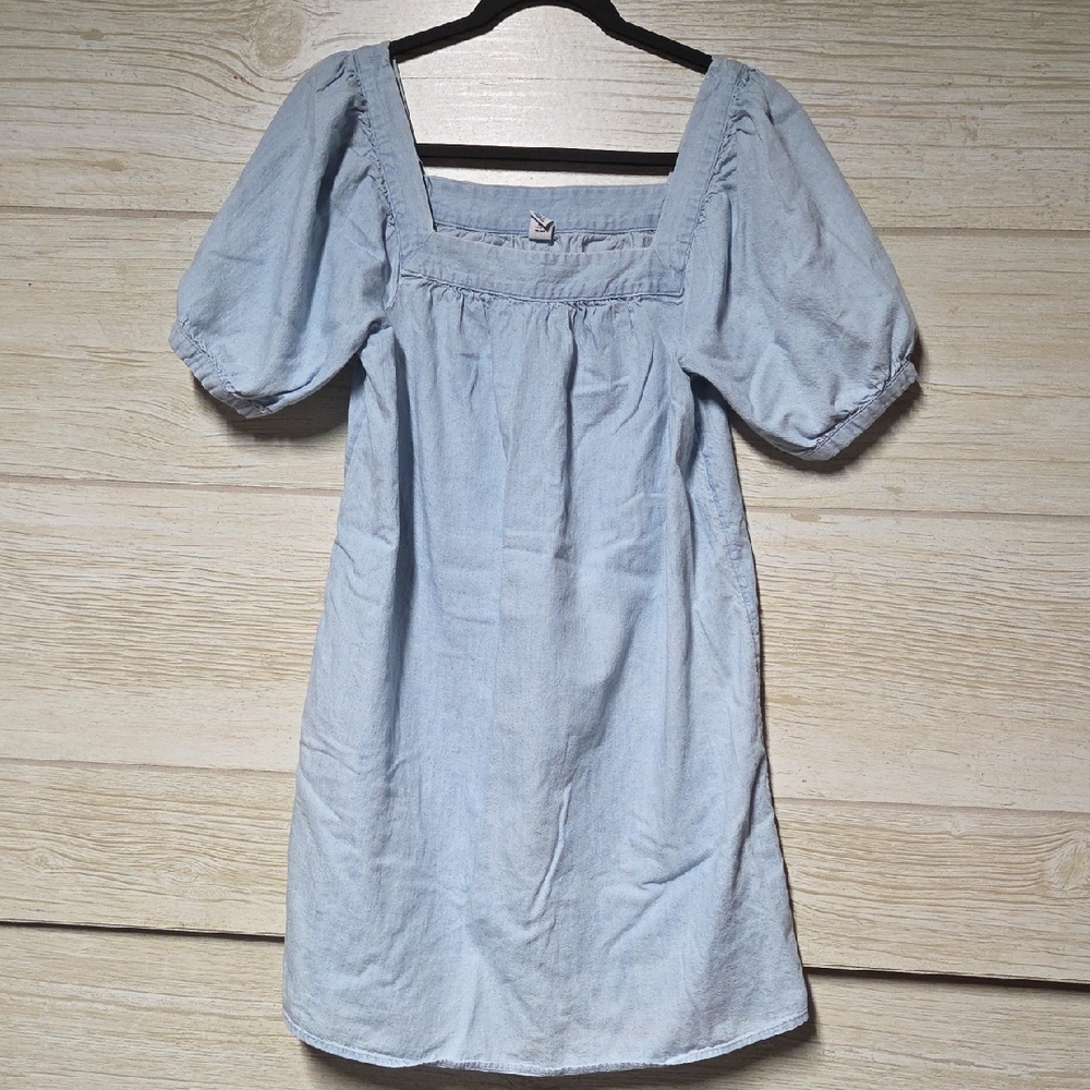 Old Navy Light Blue Mini Dress with Puff Sleeves